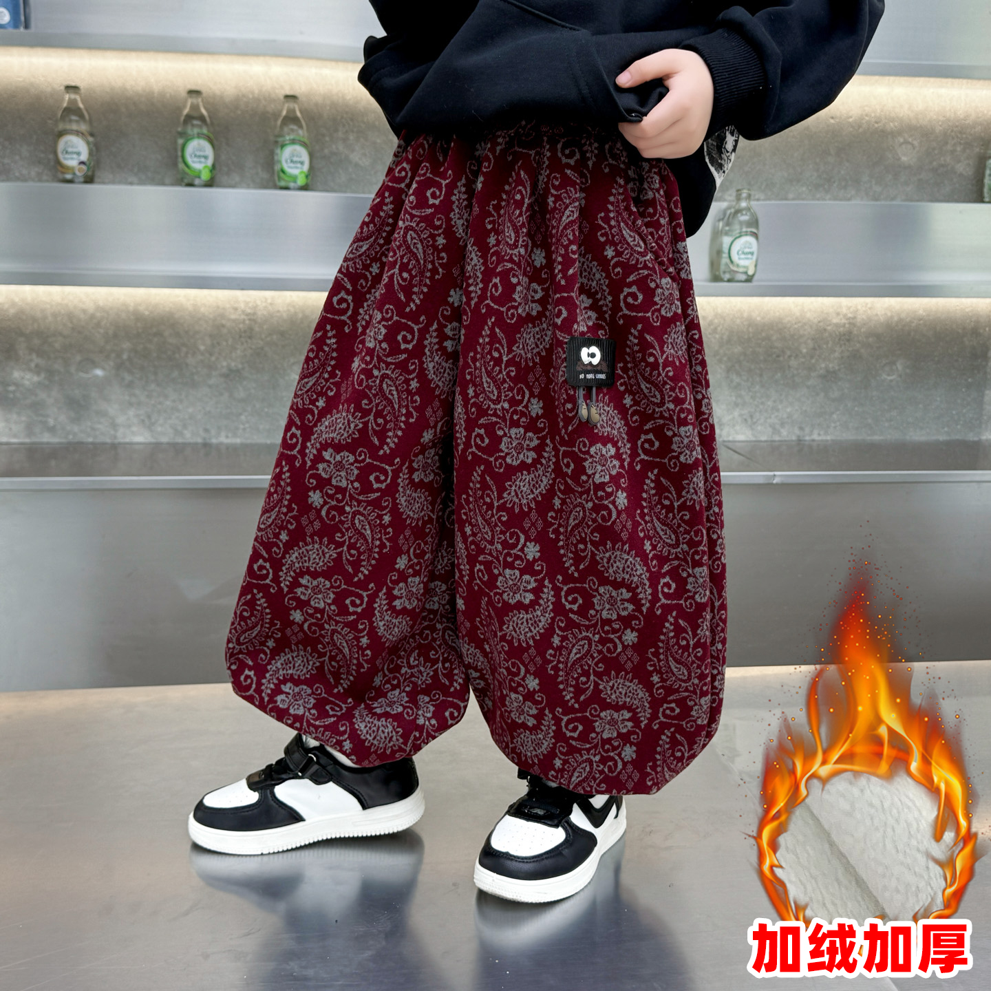 男童加绒裤子秋冬一体绒运动卫裤