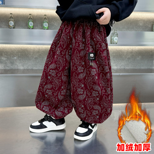 男童加绒裤子秋冬一体绒运动卫裤