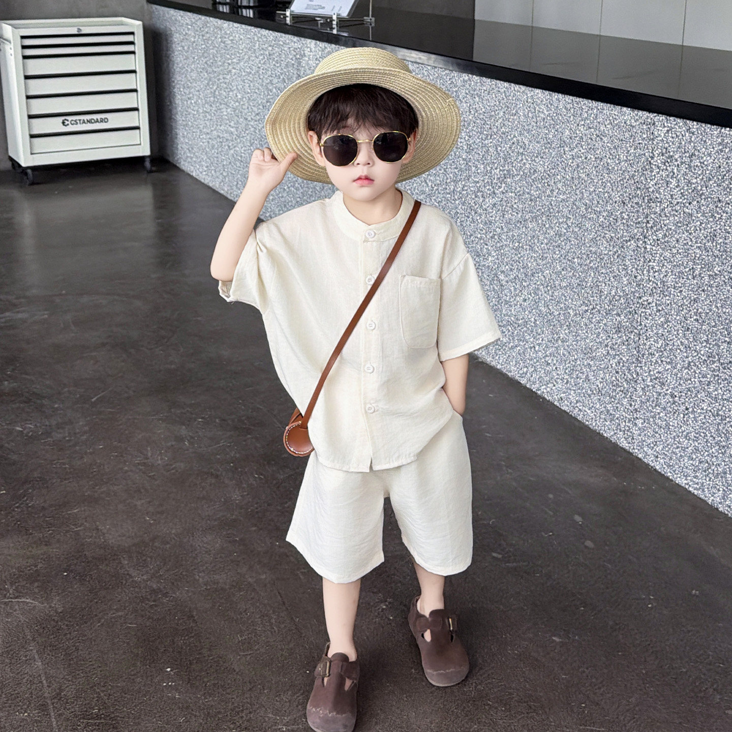 男童夏装短袖棉麻套装中小童幼儿园日常穿端午中式衬衫短裤两件套