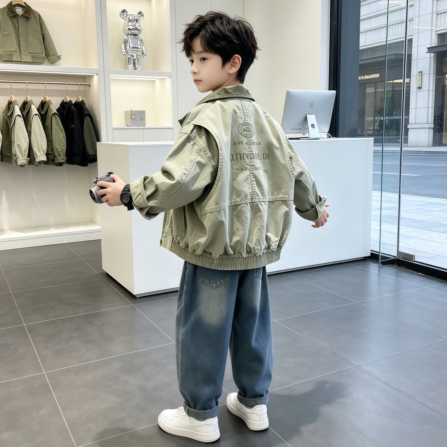 男童夹克外套立领棉布拉链衫上衣