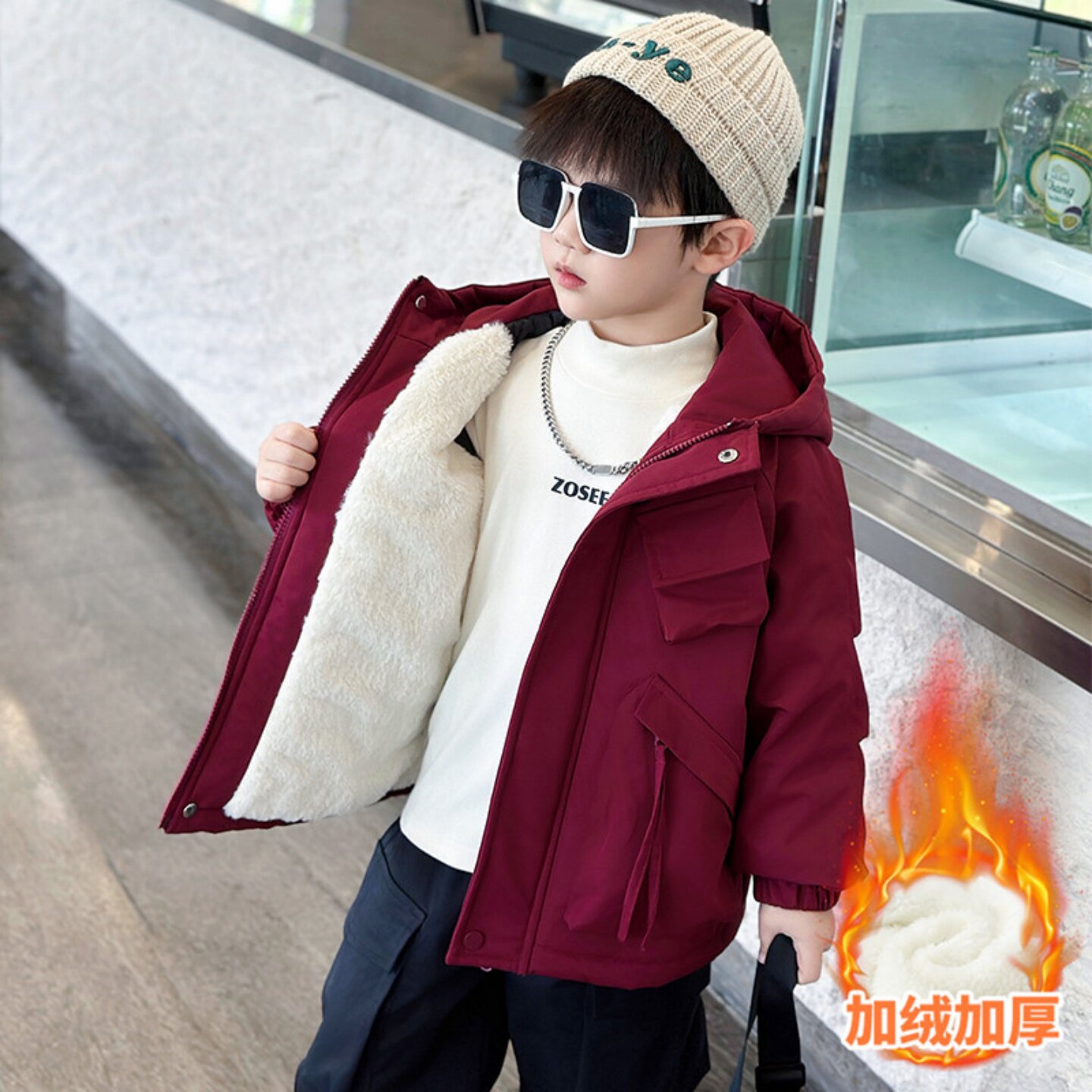 儿童冬季加绒派克服外套2026新款