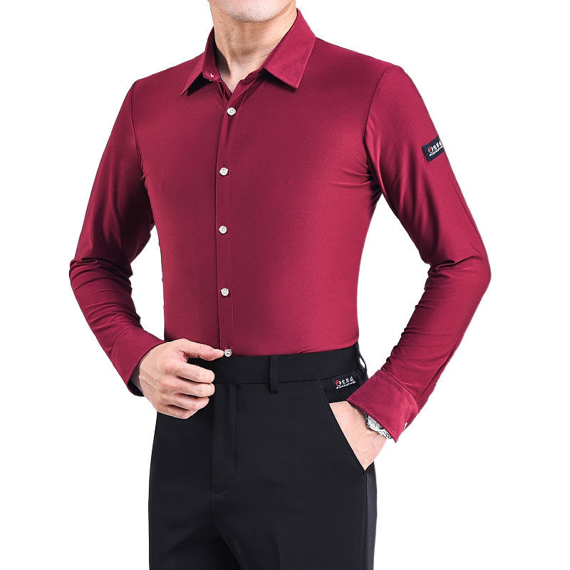 梵尊威男士拉丁舞服上衣舞蹈练功服摩登舞成人跳舞服装长短袖修身