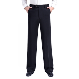 梵尊威国标舞裤男士拉丁摩登交谊广场跳舞裤高腰宽松黑色舞蹈裤子