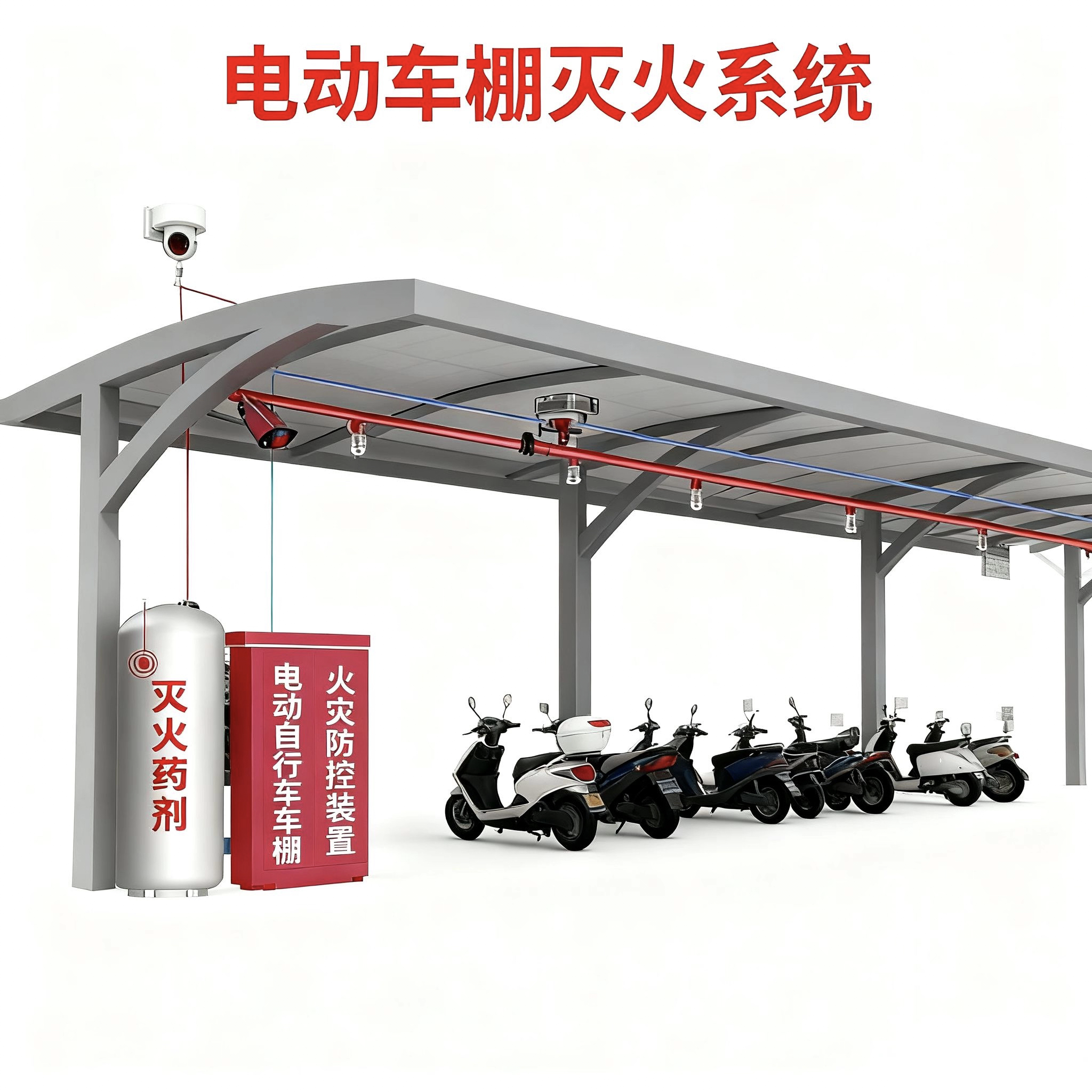 室外小区车棚电瓶车自动灭火装置机关单位电动自行车自动灭火系统