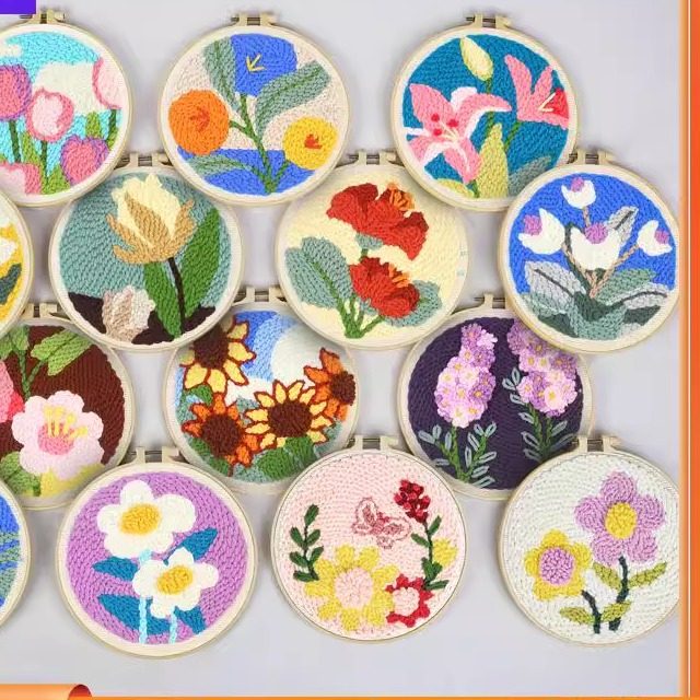 粗毛线戳戳绣卡通花卉风格入门级