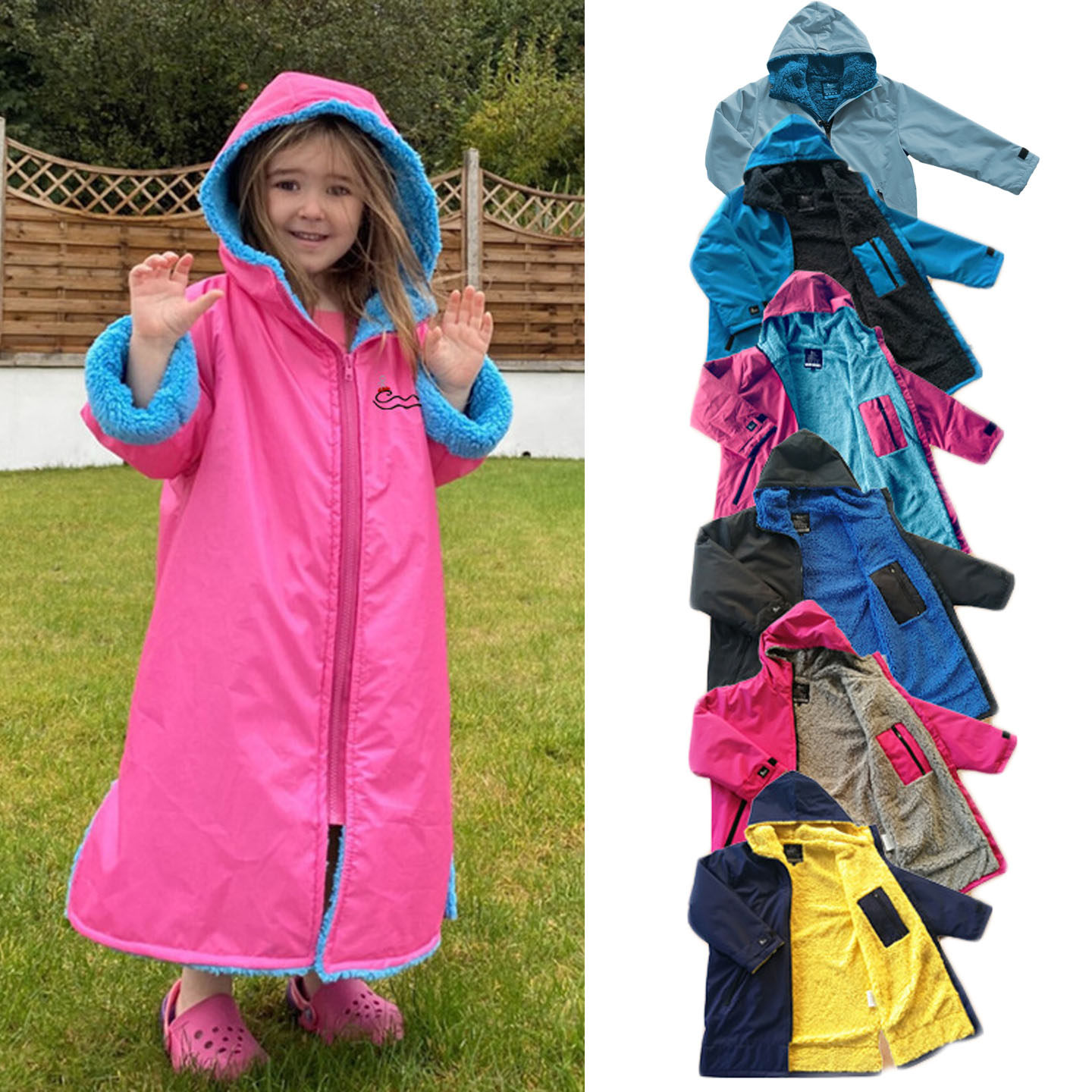 中小儿童冬泳浴袍防风防寒保暖游泳温泉浴巾换衣外套连帽加绒斗篷