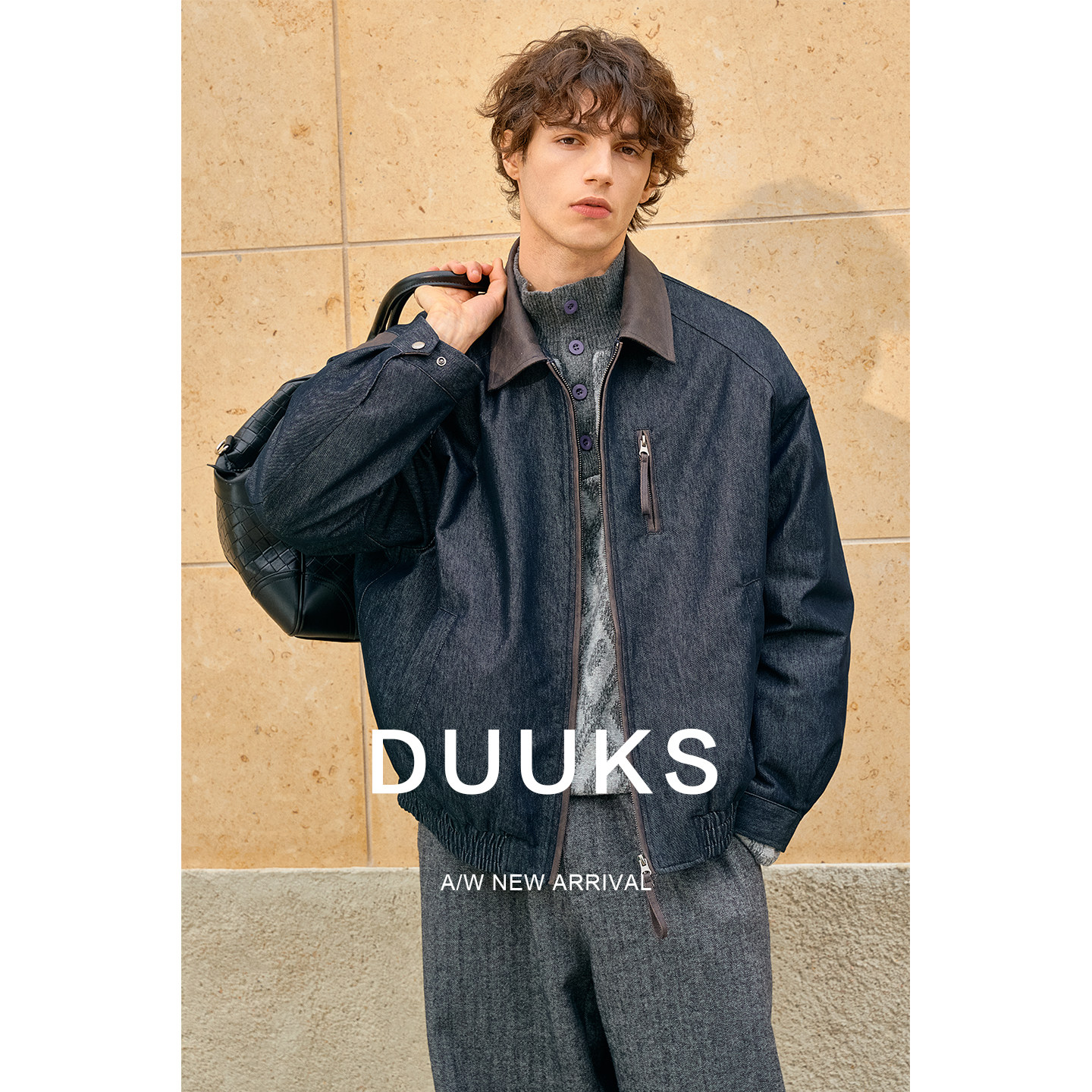 DUUKS仿牛仔夹克外套男2026新款春秋季休闲宽松男装翻领上衣
