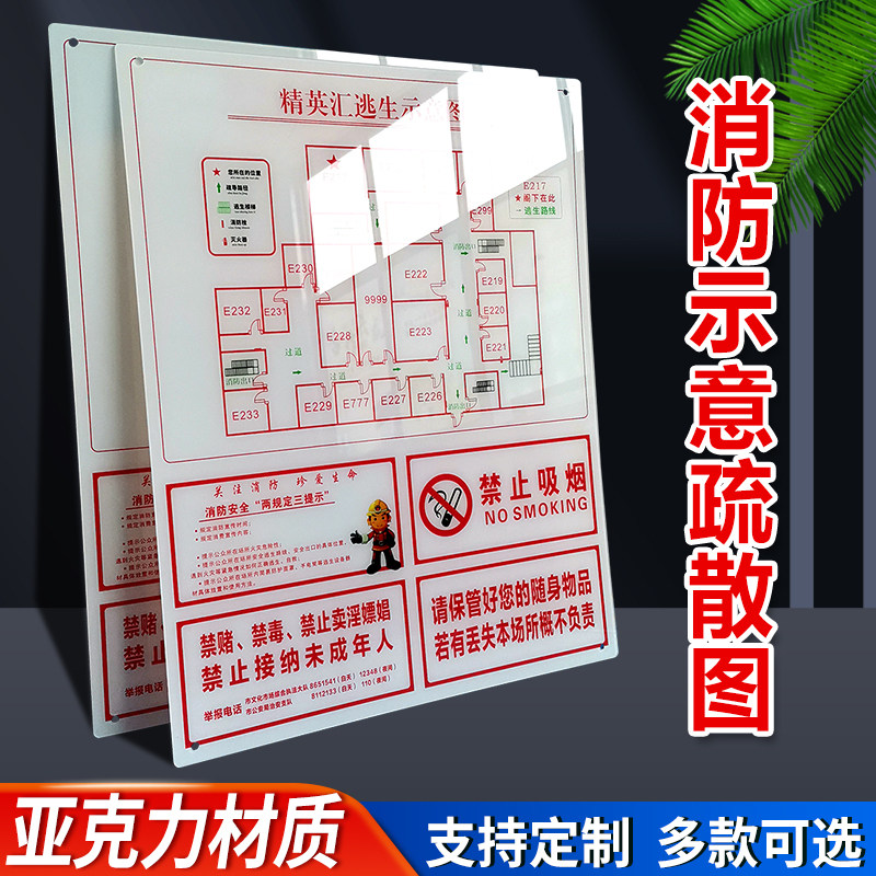 学校宾馆酒店办公楼公寓宿舍消防通道分布路线标识牌安全警示牌定制