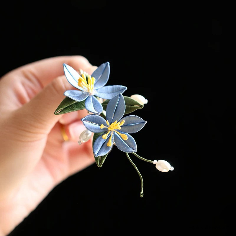 蓝色缠花发夹边夹简约古典百搭丸发饰