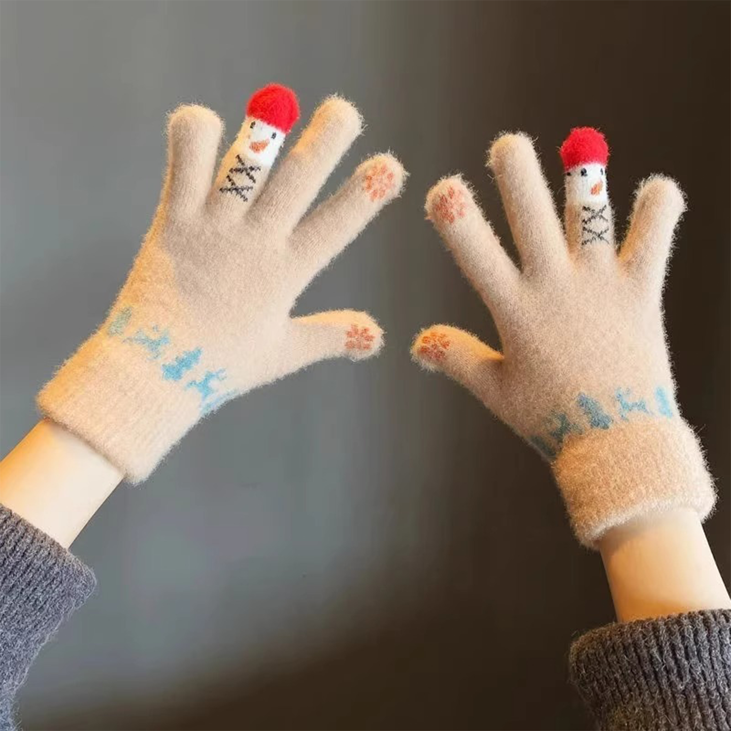 手套女冬季可爱毛绒针织五指韩版加绒加厚骑车保暖可触屏毛线手套,居家日用,保暖手套,淘宝优惠券,粉丝福利购,淘宝优惠卷