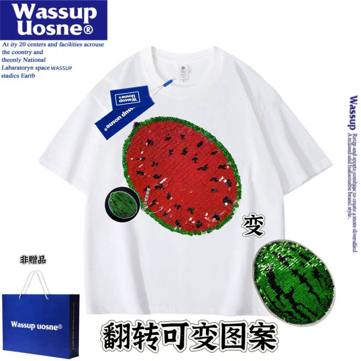 WASSUP联名西瓜亮片变色图T恤
