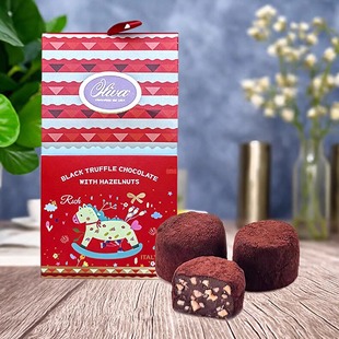 意大利进口零食甜品OLIVA欧莉松露形榛子黑巧克力幸运小马盒装 80g