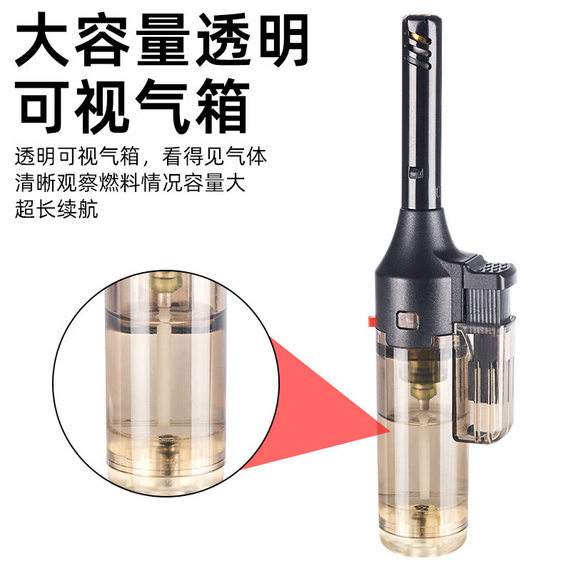 创意加长打火机雪茄艾灸充气打火机绿焰直冲透明气仓大容量点火枪