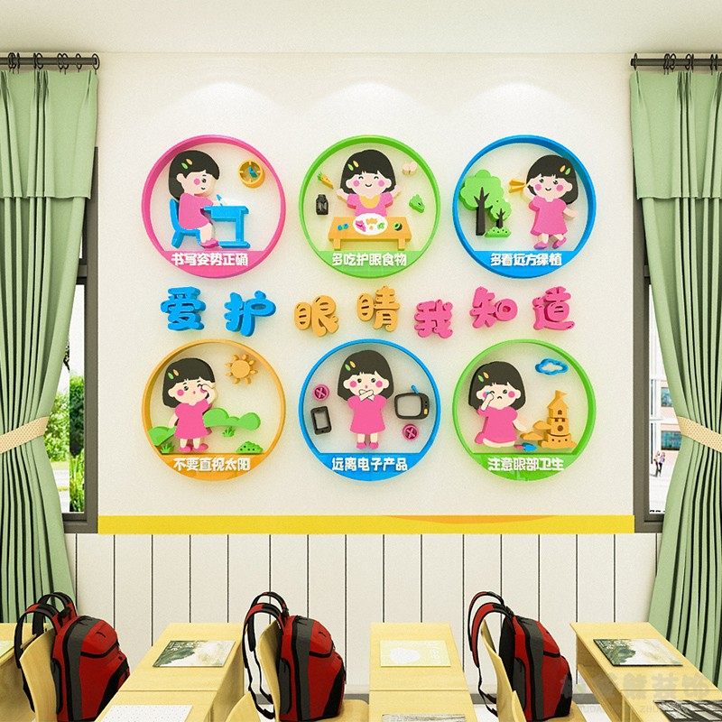 幼儿园小学教室环创主题墙装饰爱护眼睛3d立体墙贴认识眼睛结构图