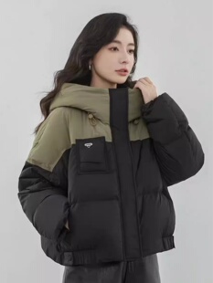 撞色连帽棉服女短款 小个子加厚保暖棉衣面包服外套 2025年秋冬新款