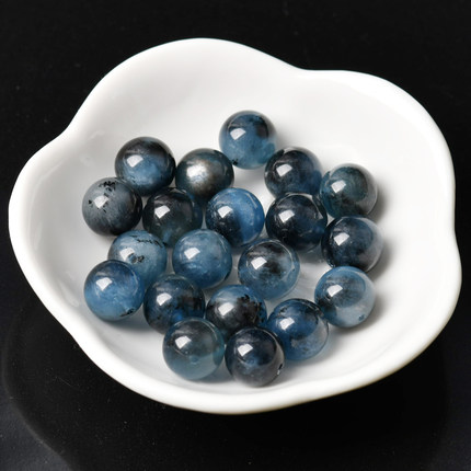 7A级天然黑爆闪海蓝宝单珠福神石diy手链蓝水晶散珠男女手串圆珠