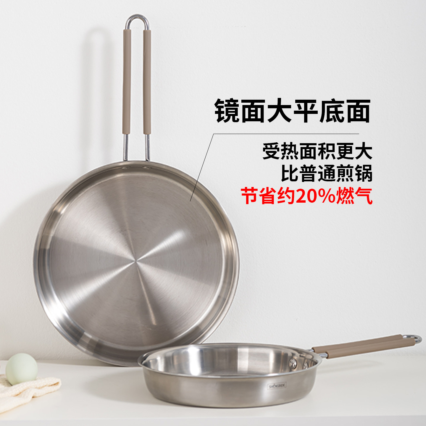 平底煎锅防烫柄无涂层加厚不锈钢煎锅304L煎蛋锅煎肉牛排煎锅新款
