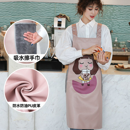 围裙家用厨房防水防油皮革PU皮女韩版日系可爱时尚做饭工作服围腰