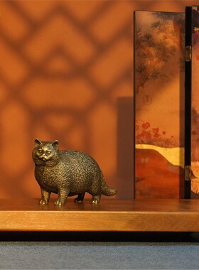 箐铜记肥猫萌宠全铜摆件家居装饰品客厅玄关办公室创意萌猫春节新
