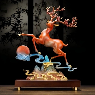 一路高升黄铜梅花鹿摆件家居客厅玄关酒柜装饰品乔迁新居开业礼物