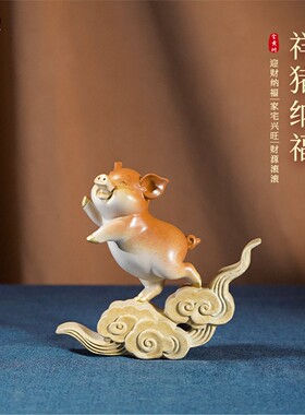 箐铜记《飞翔小猪》铜摆件家居装饰品客厅玄关办公室招财进宝安康