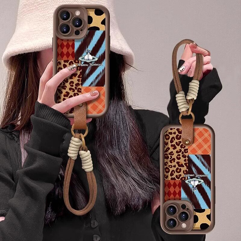 拼接豹纹适用苹果iphone16promax手机壳潮牌14硅胶全包软套15plus手链x挂绳13pm轻奢ip11小香风12女xs个性xr