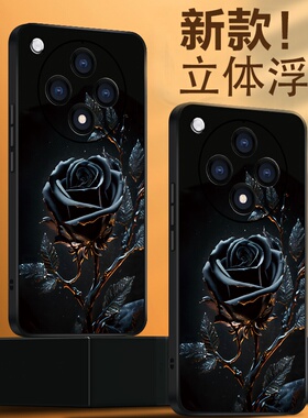 3D立体浮雕暗夜玫瑰适用OPPOFINDX8手机壳RENO12pro套x7软女皮质奢华复古x6 x5 reno10p+9pro+8保护7硅胶全包