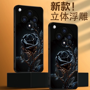 3D立体浮雕暗夜玫瑰适用OPPOFINDX8手机壳RENO12pro套x7软女皮质奢华复古x6 x5 reno10p+9pro+8保护7硅胶全包
