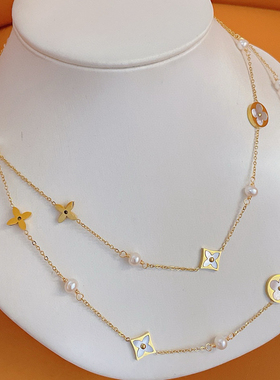 四叶草毛衣链天然淡水珍珠形态毛衣链总长85CM手工衔接百搭气质