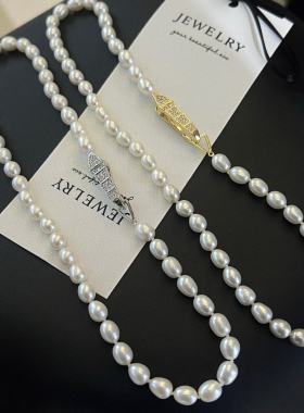 全新设计款蛇骨扣项链 7-8mm天然淡水米形珍珠火的蛇年元素 时尚