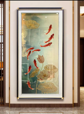 九鱼金莲玄关刺绣装饰画织锦绣