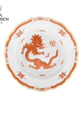 德国MEISSEN梅森陶瓷红色明之神龙西餐盘欧式送礼家用餐具纯手绘