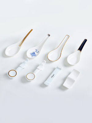 Noritake则武陶瓷汤勺毛巾碟味碟中式调羹筷架中餐厅桌面摆台用品