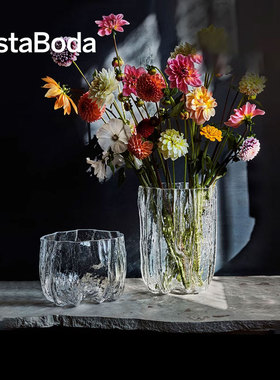 KOSTA BODA水晶玻璃Crackle裂纹花瓶欧式简约客厅插花器摆件进口