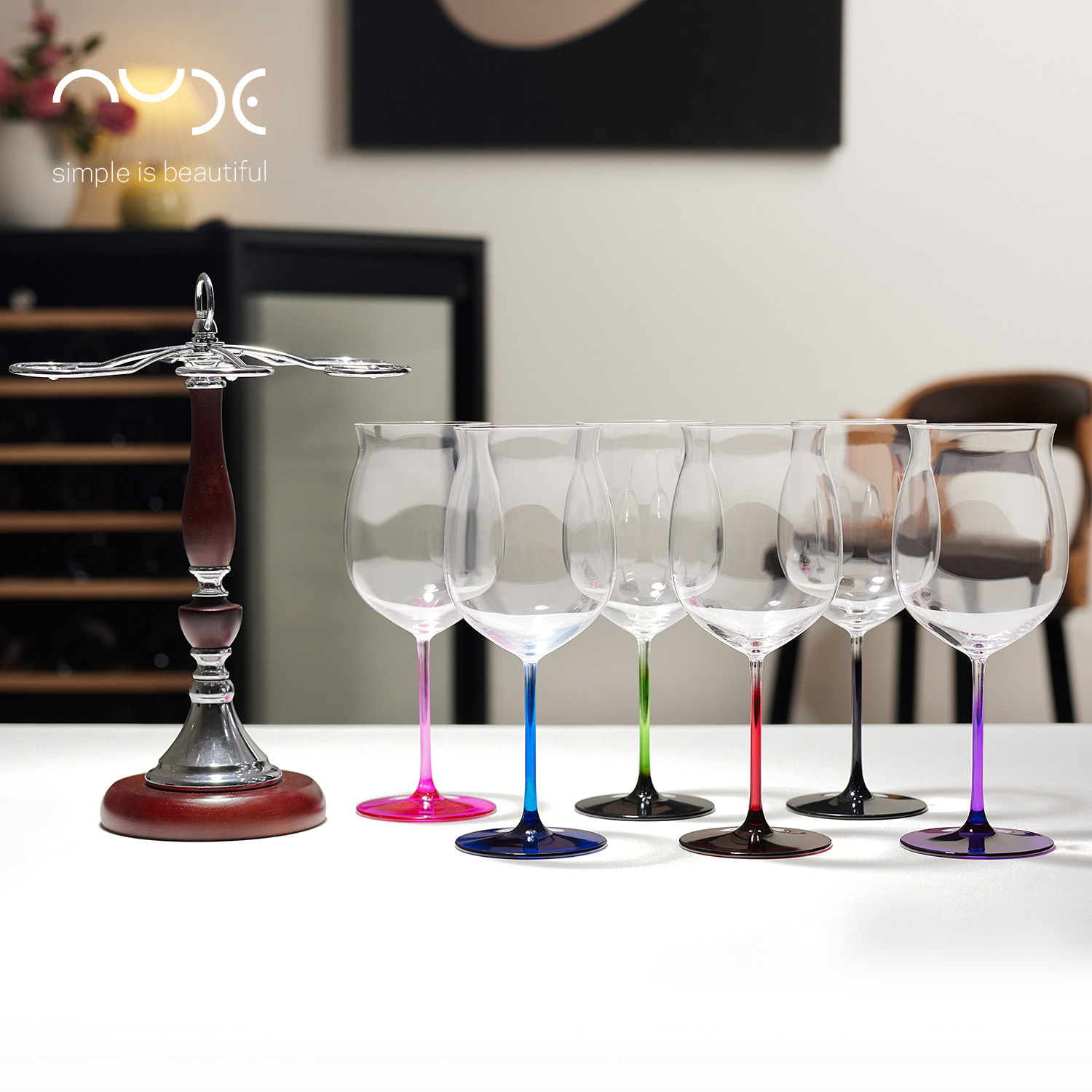 土耳其Nude努德红领结水晶玻璃勃艮第杯波尔多轻奢高档彩杆红酒杯