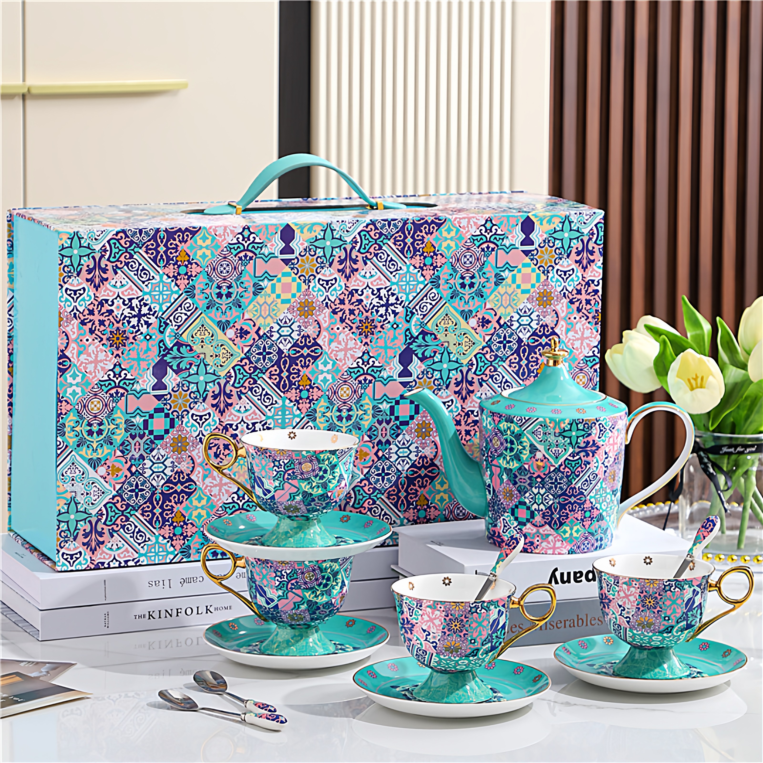 高级感轻奢骨瓷咖啡杯碟陶瓷高颜值咖啡杯碟套装精致礼盒套装杯勺