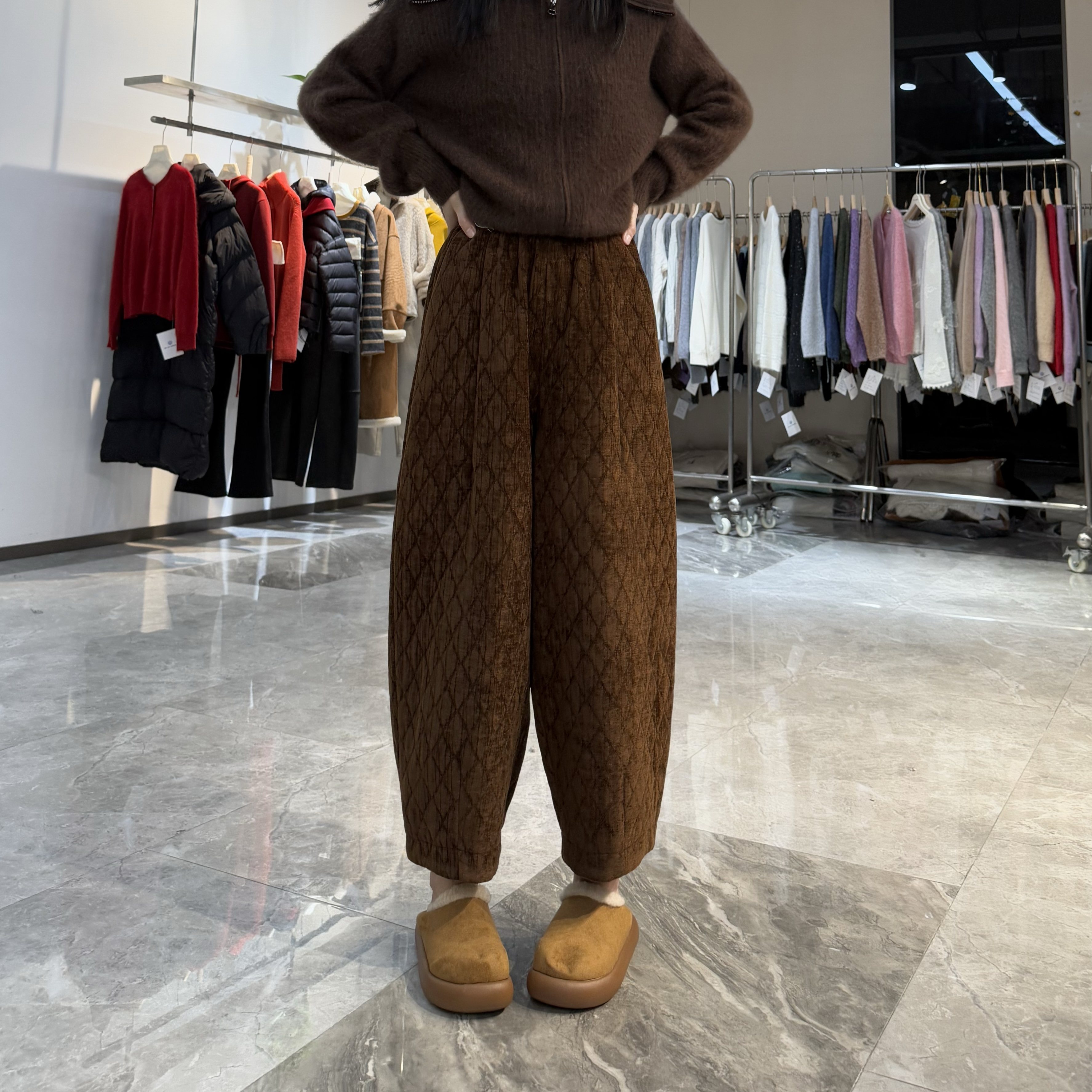 【恩佳专享】松紧腰宽松休闲裤女百搭直筒裤25-189-8933