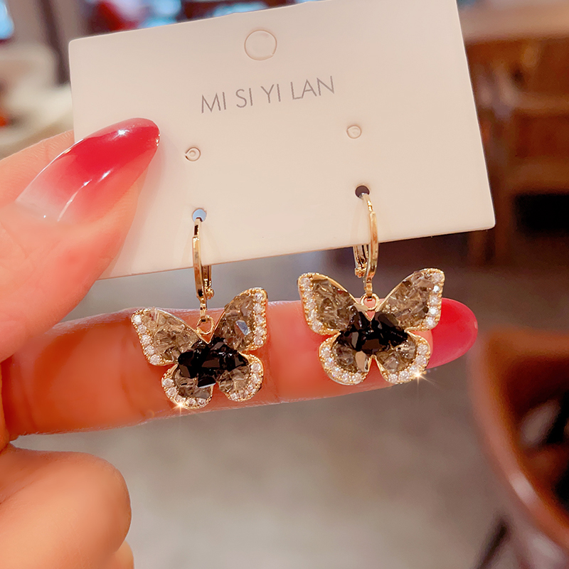超仙轻奢水晶蝴蝶耳饰韩国设计感精致气质时尚耳环女小众独特耳扣