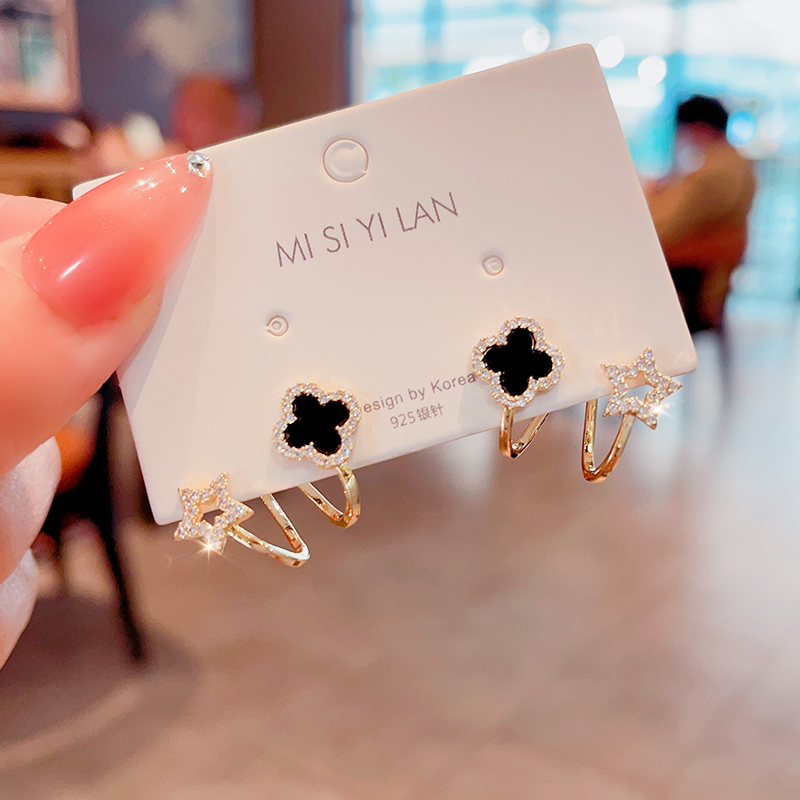 小众法式耳环幸运草耳钉