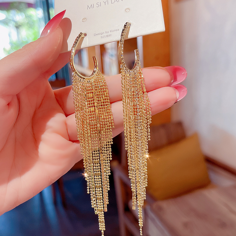 港风复长款流苏耳坠气质名媛耳环