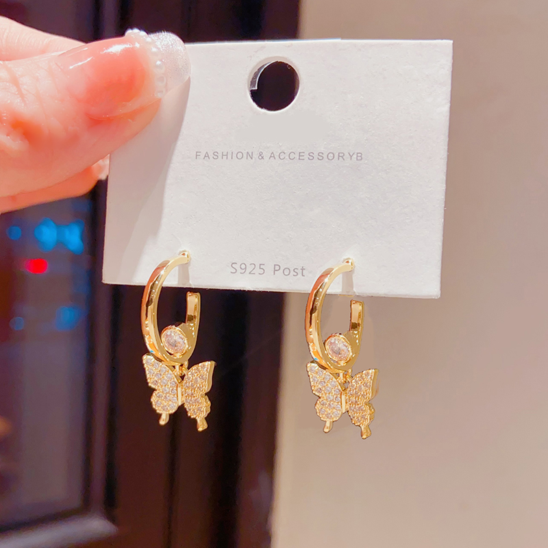 超仙蝴蝶耳坠轻奢小众设计感夏季气质百搭耳环高级感独特C圈耳饰