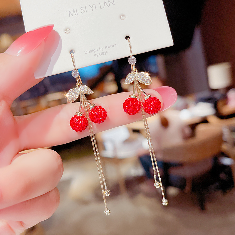 红色樱桃耳环女过年喜庆结婚耳饰