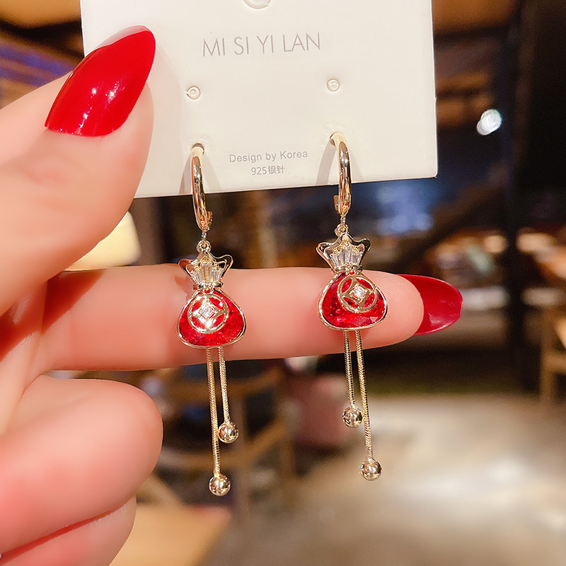 高级设计感福袋发财耳环气质网红长款钱袋流苏耳饰红色过年耳坠女,饰品/流行首饰/时尚饰品新,耳环,淘宝优惠券,粉丝福利购,淘宝优惠卷
