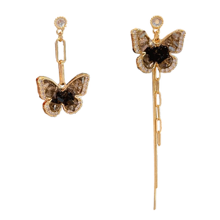 小众设计感高级不对称蝴蝶流苏耳环秋冬复古个性AB款耳饰网红耳钉