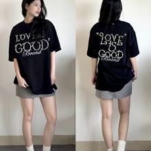 老白汪苏泷同款GOOD LOVE IS GOOD珍珠标语短袖美式男女情侣T恤潮