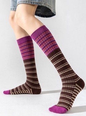toooot韩版彩条纹堆堆袜子日系撞色长筒棉袜男女复古时尚运动风潮