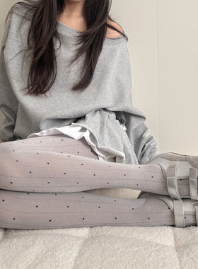 toooot日系秋季棉暗纹宽条波点微透显瘦平纹高弹直角跟打底袜亲肤