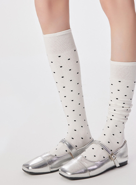 toooot秋冬显瘦撞色波点无骨棉小腿袜可堆堆长筒袜女配小皮鞋袜子