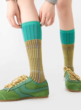 toooot渐变堆堆袜条纹撞色复古小腿袜韩系纯棉运动袜子小众健身袜