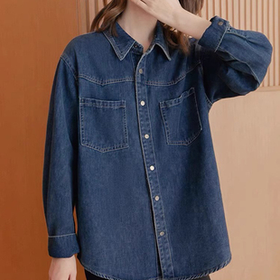 覆古别致加绒加厚打底牛仔衬衫女2025年秋冬小个子叠穿内搭上衣